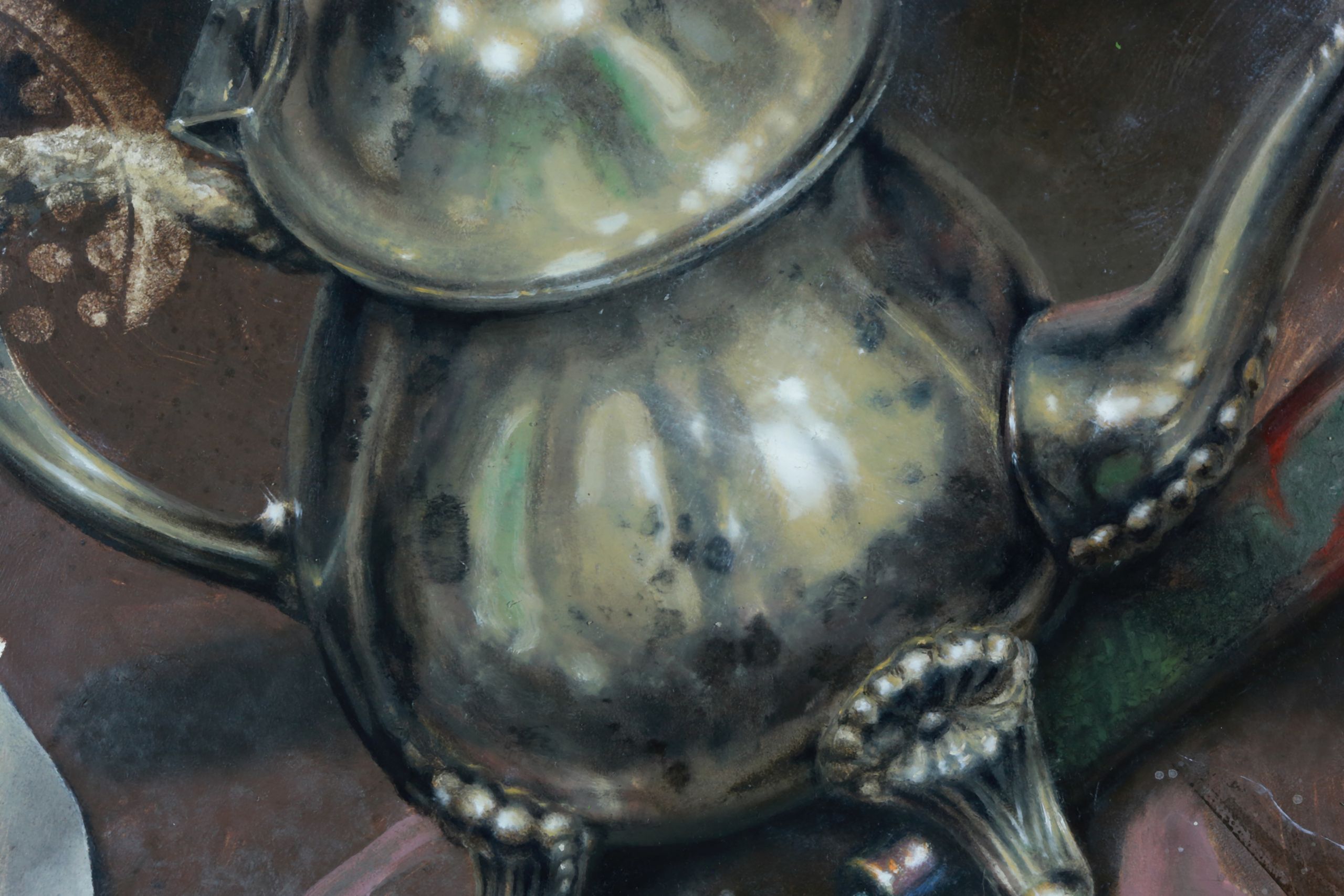 Still life tea pot trompe l'oeil sharp focus realism oil painting by Nick Baxter in Austin Texas