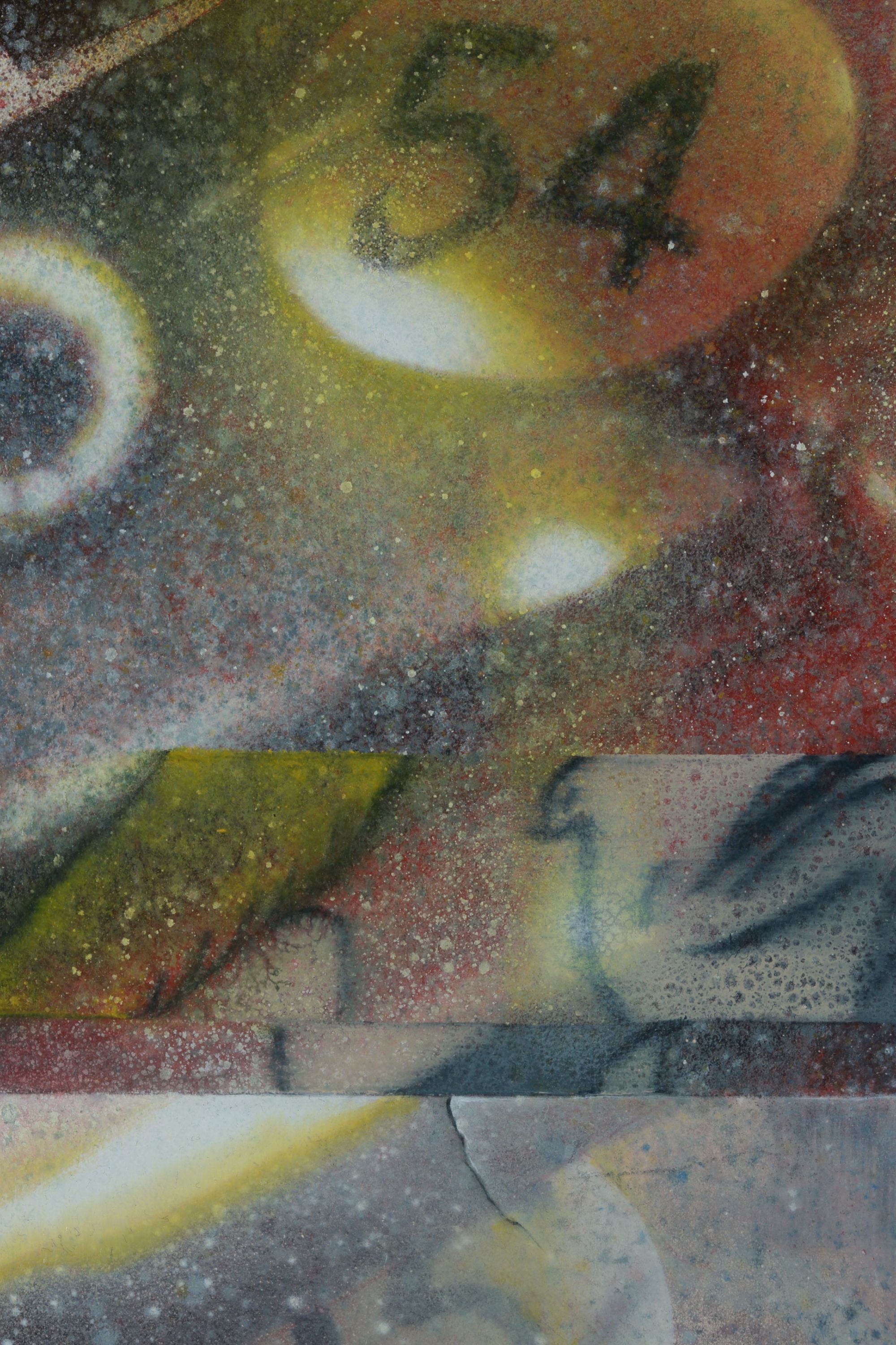 Detail of a surreal oil painting with female figure and beavis and butthead by Nick Baxter in Austin Texas