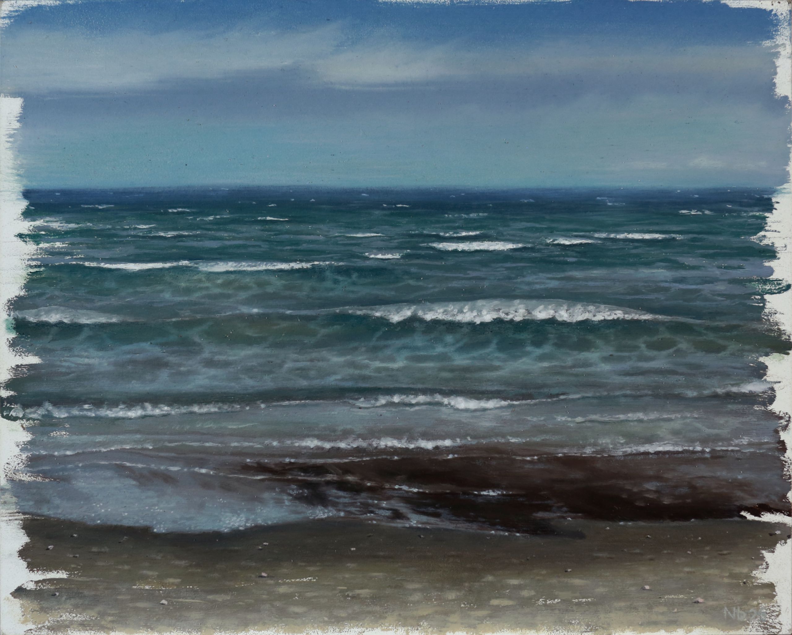 Myrtle Beach with waves on a sunny day painted plein air by Nick Baxter