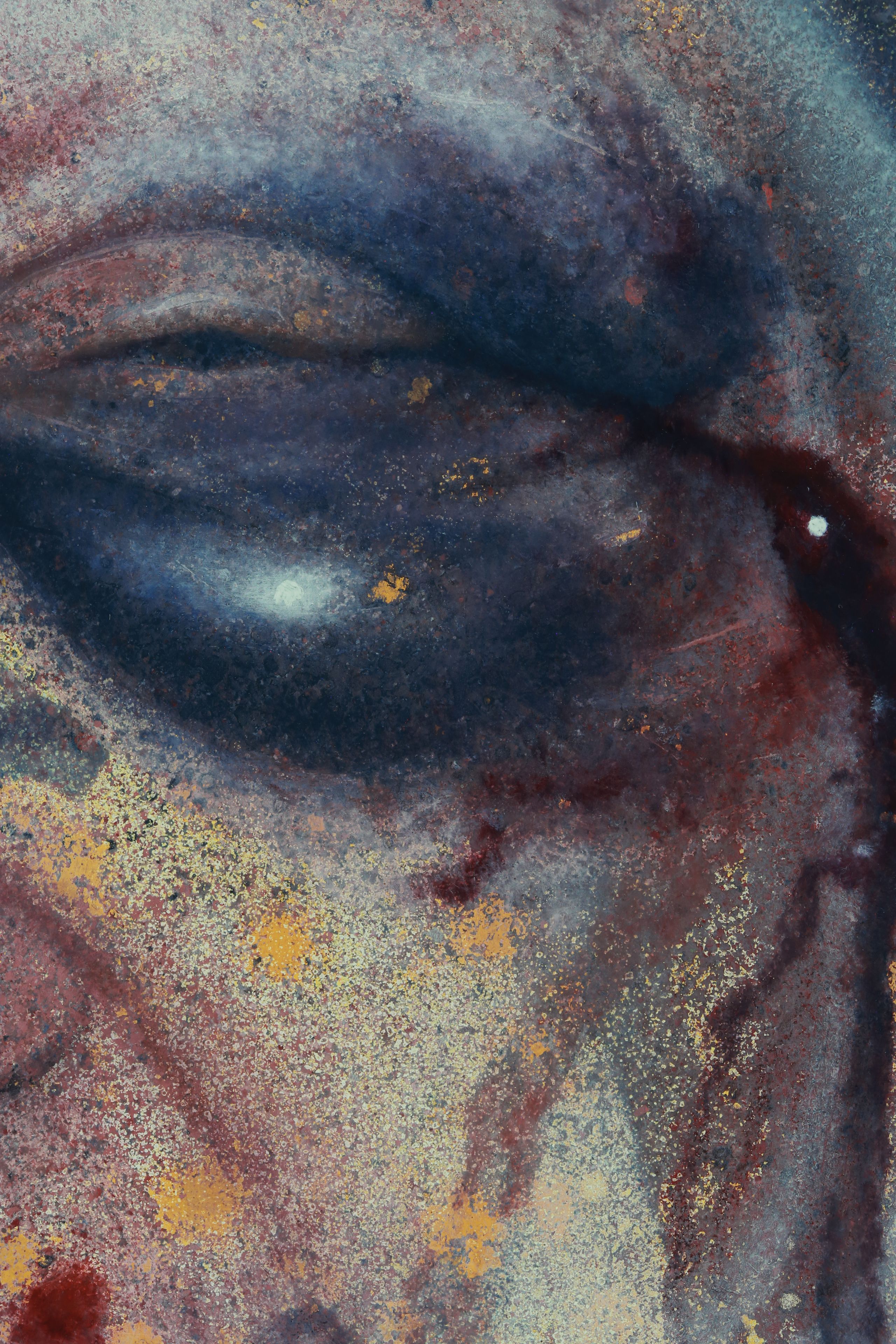 Surreal oil painting of human face with flowers by Austin Texas artist Nick Baxter