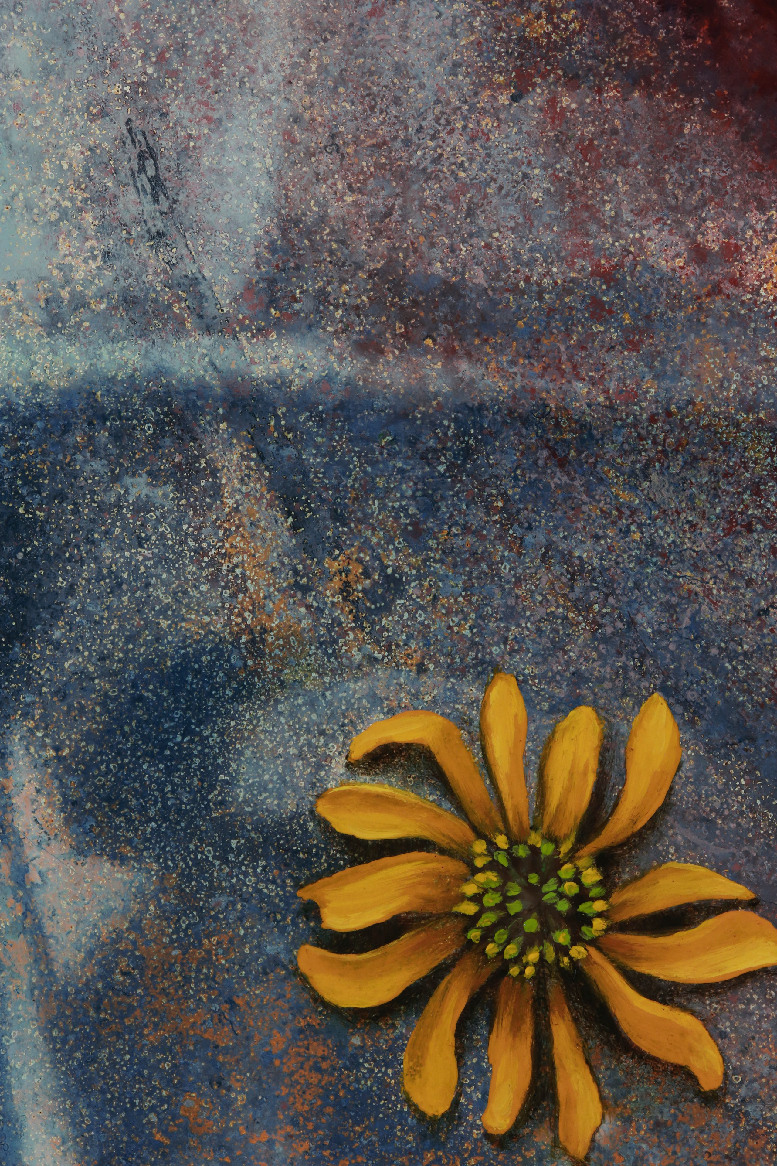 Surreal oil painting of human face with flowers by Austin Texas artist Nick Baxter