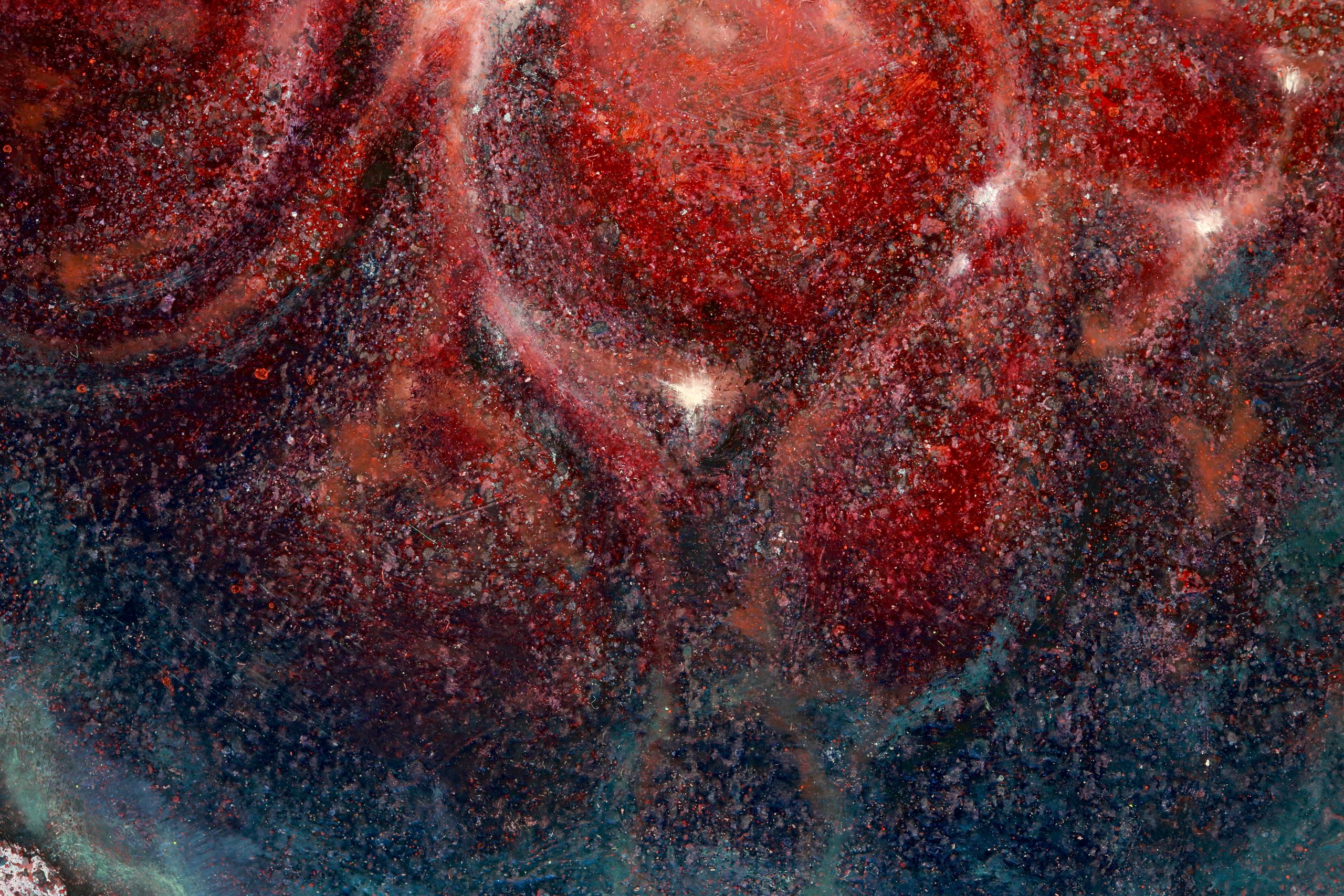 Surreal oil painting of human heart and brain with beam of light by Austin Texas artist Nick Baxter