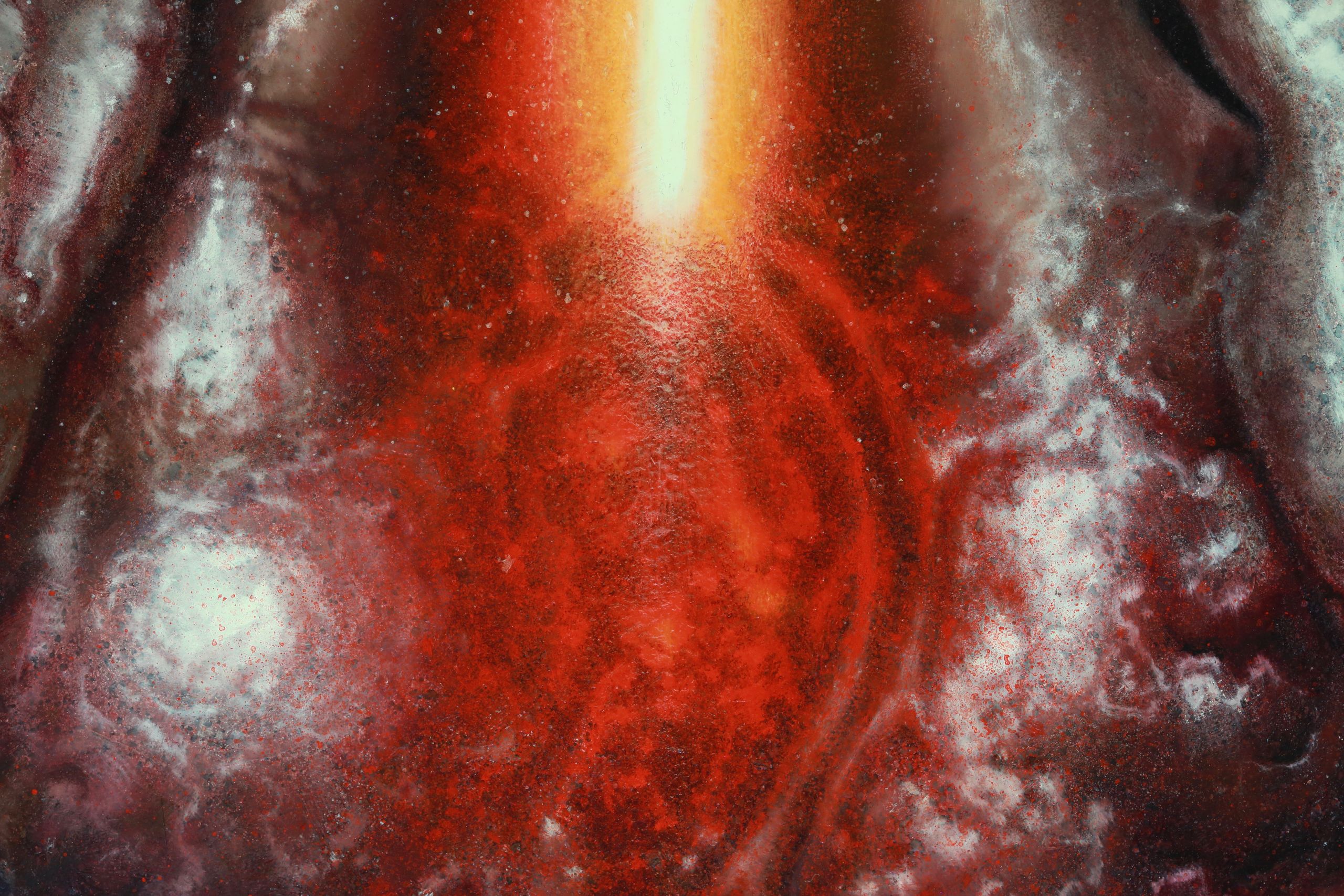 Surreal oil painting of human heart and brain with beam of light by Austin Texas artist Nick Baxter