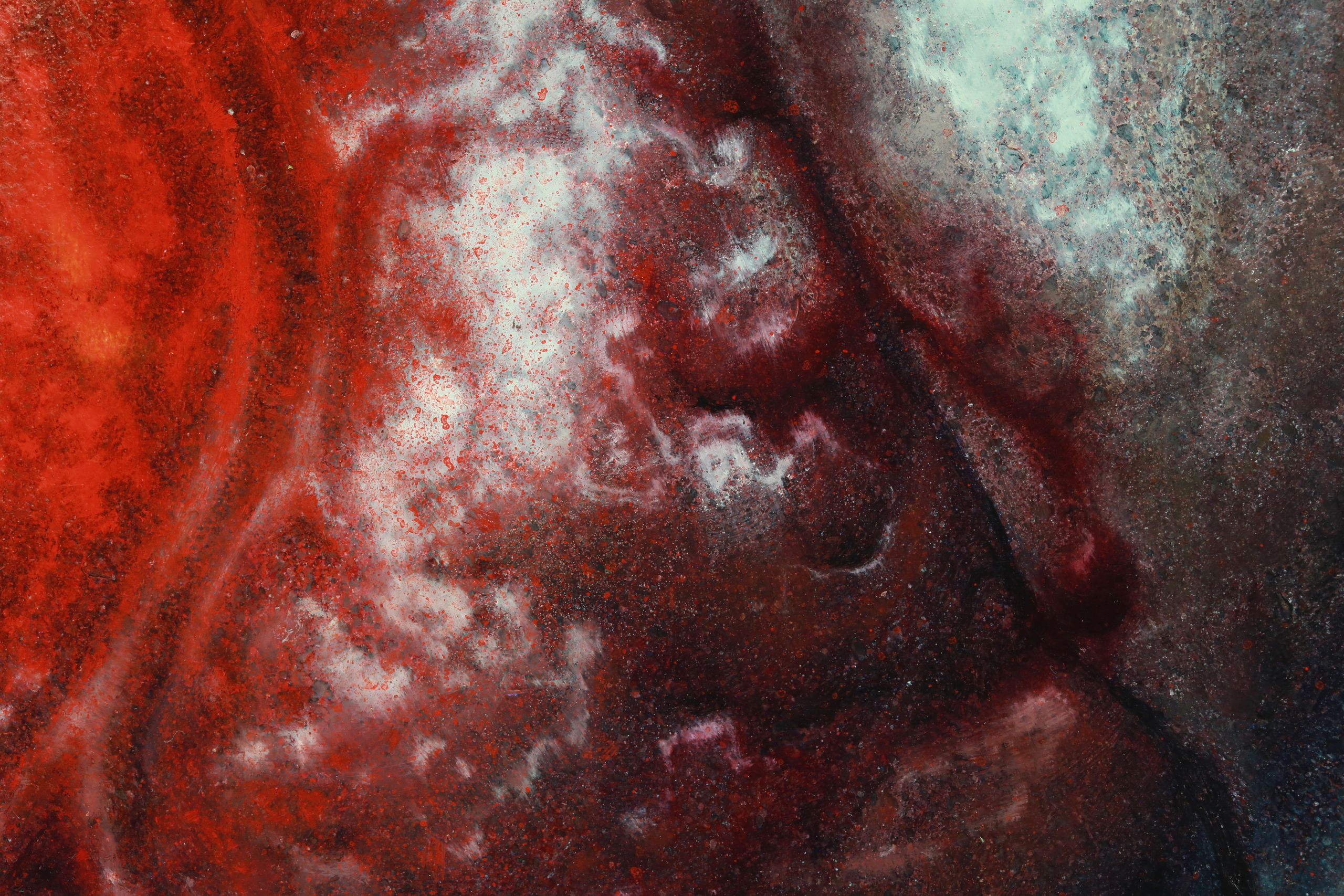 Surreal oil painting of human heart and brain with beam of light by Austin Texas artist Nick Baxter