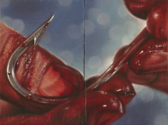 Shenpa II (Toward Healing), oil on panels, 4 x 3 inches (diptych), 2013
