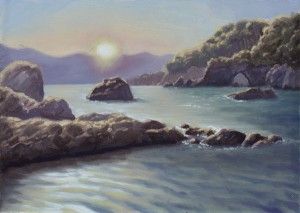 Lerici Sunset, oil on panel, 4 x 6 inches, 2016