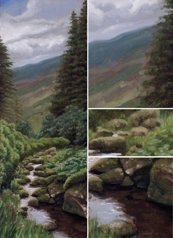 Mountain Stream With View, oil on panel, 11 x 4 inches, 2016