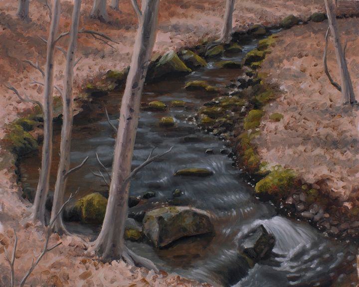 Late Winter Stream At Hubbard Park, oil on panel, 8 x 10 inches, 2016