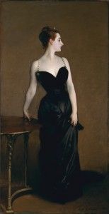 John Singer Sargent. “Madame X (Madame Pierre Gautreau),” 1884, oil. The dress and background, which comprise nearly all of the painting, are almost entirely flat areas of dark valu