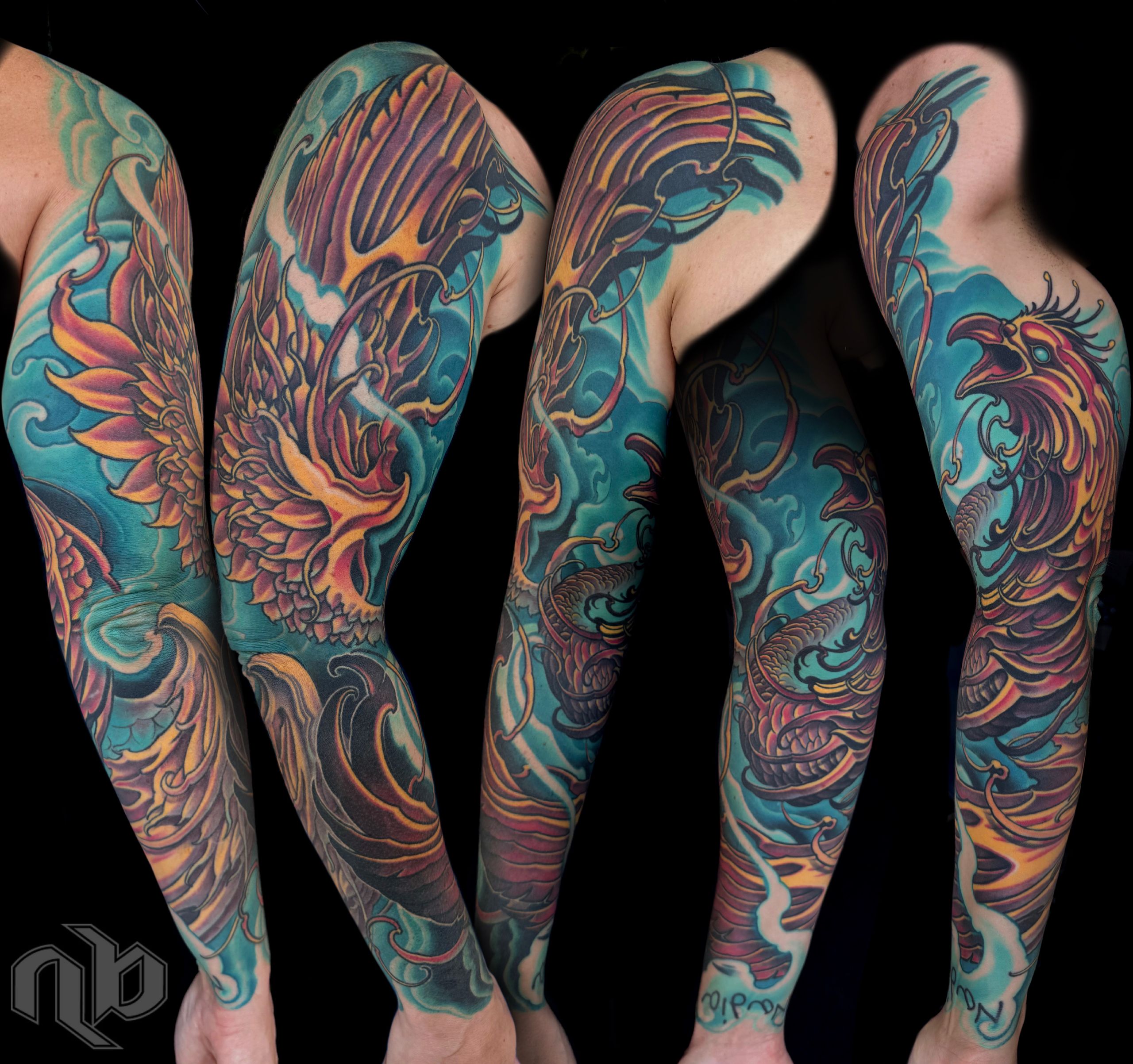 colorful phoenix bird tattoo by nick baxter in austin texas aged 3 years