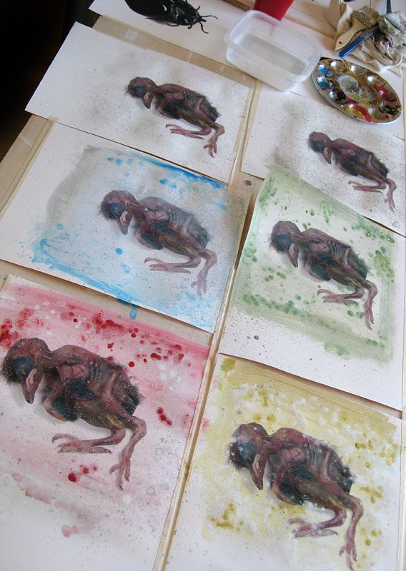 Back at the studio with all my proofs. Hand-painting, signing, and numbering each one to make a little series of prints I can sell. No sense in throwing away all these proofs that were nearly indistinguishable from the final full-sized print.