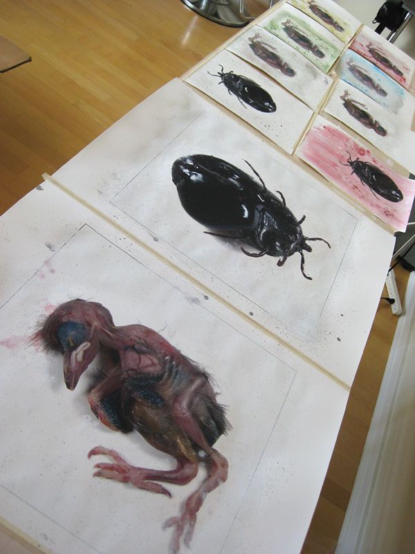 Hand painting some effects on the full-sized prints that will be mounted and sent to the exhibition.