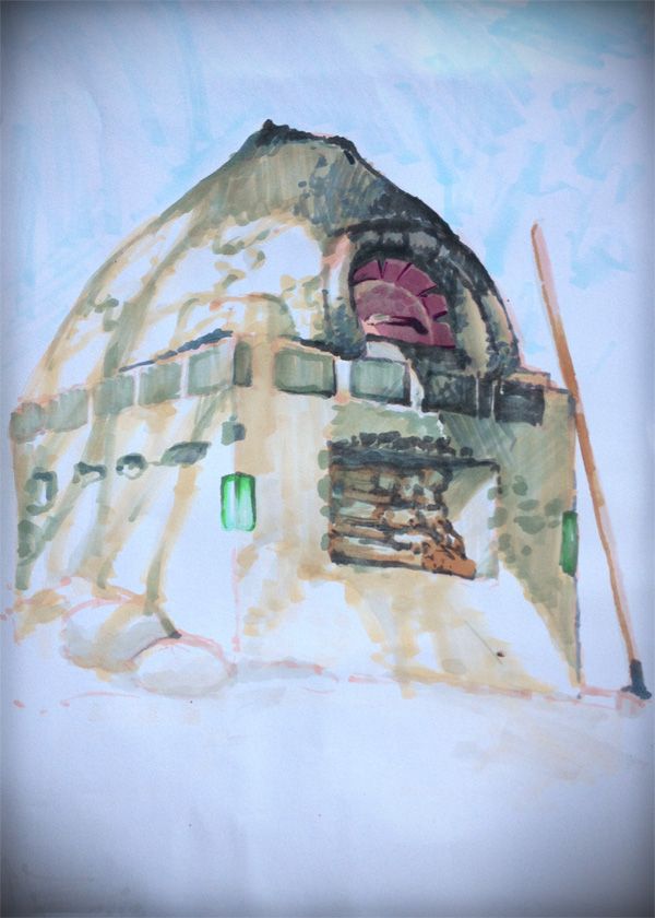 Earth Oven (study), marker on paper, 8.5 x 11in, 2013
