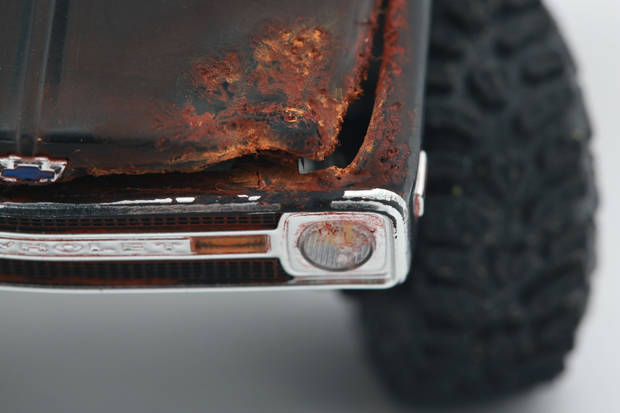 1/30 scale1/30 scale Chevy C10 beater RC truck with custom DIY rear leaf spring suspension system.