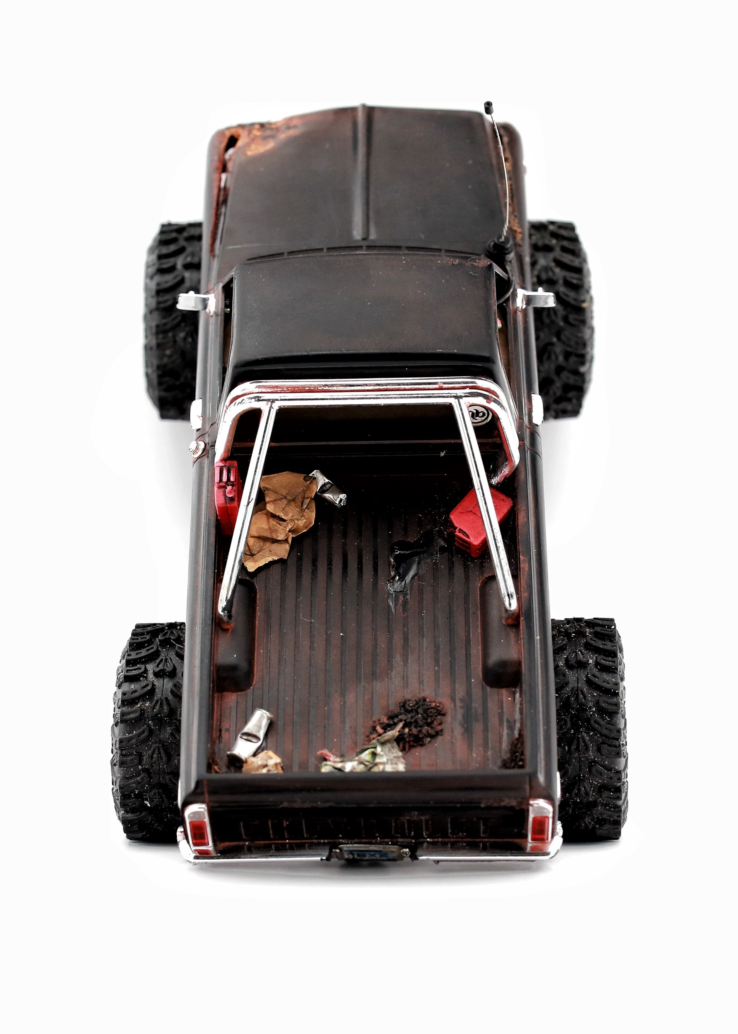 1/30 scale1/30 scale Chevy C10 beater RC truck with custom DIY rear leaf spring suspension system.