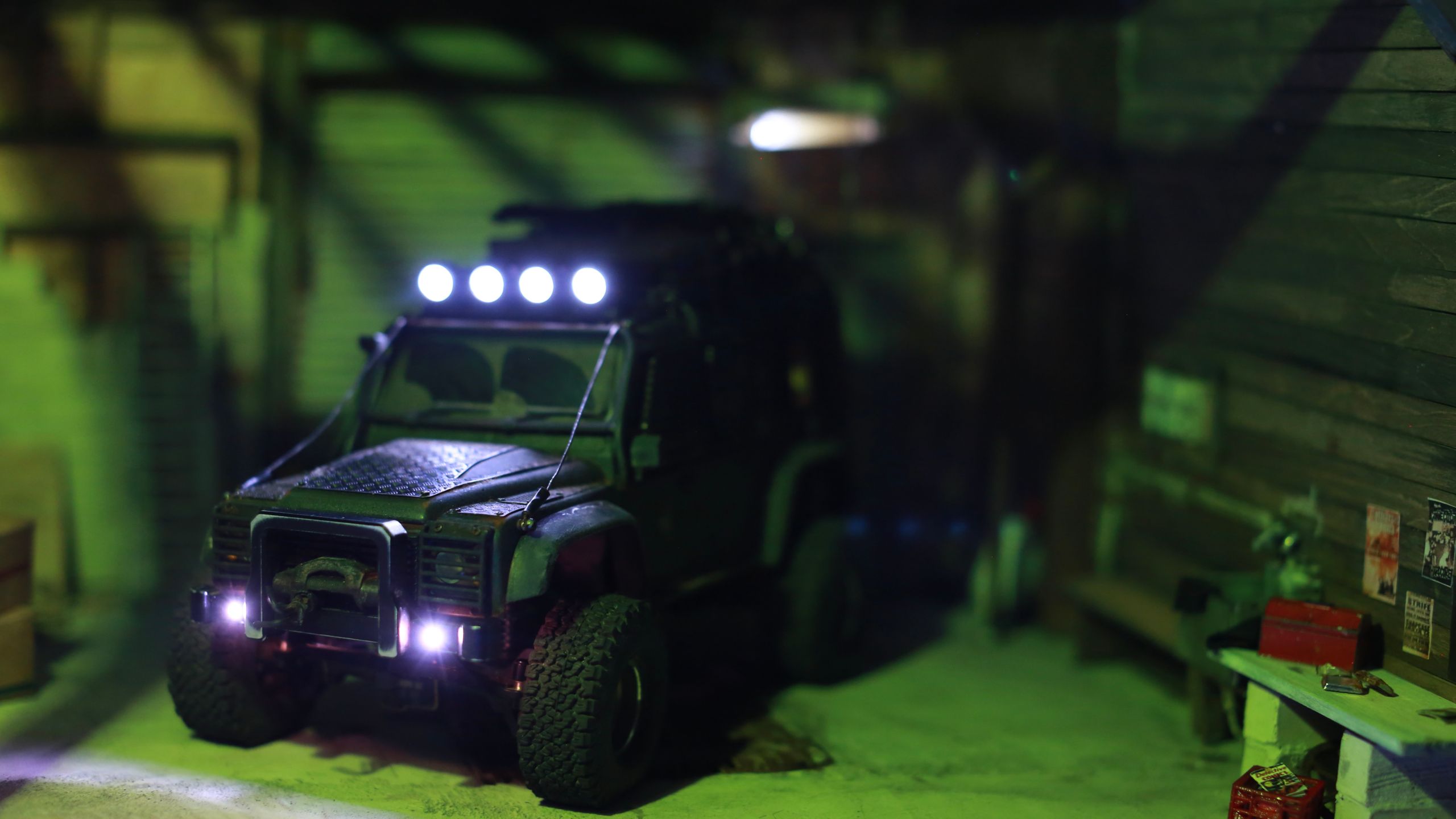 1/24-1/18 scale post-apocalyptic wasteland auto mechanic garage miniature diorama constructed from mixed media and found objects