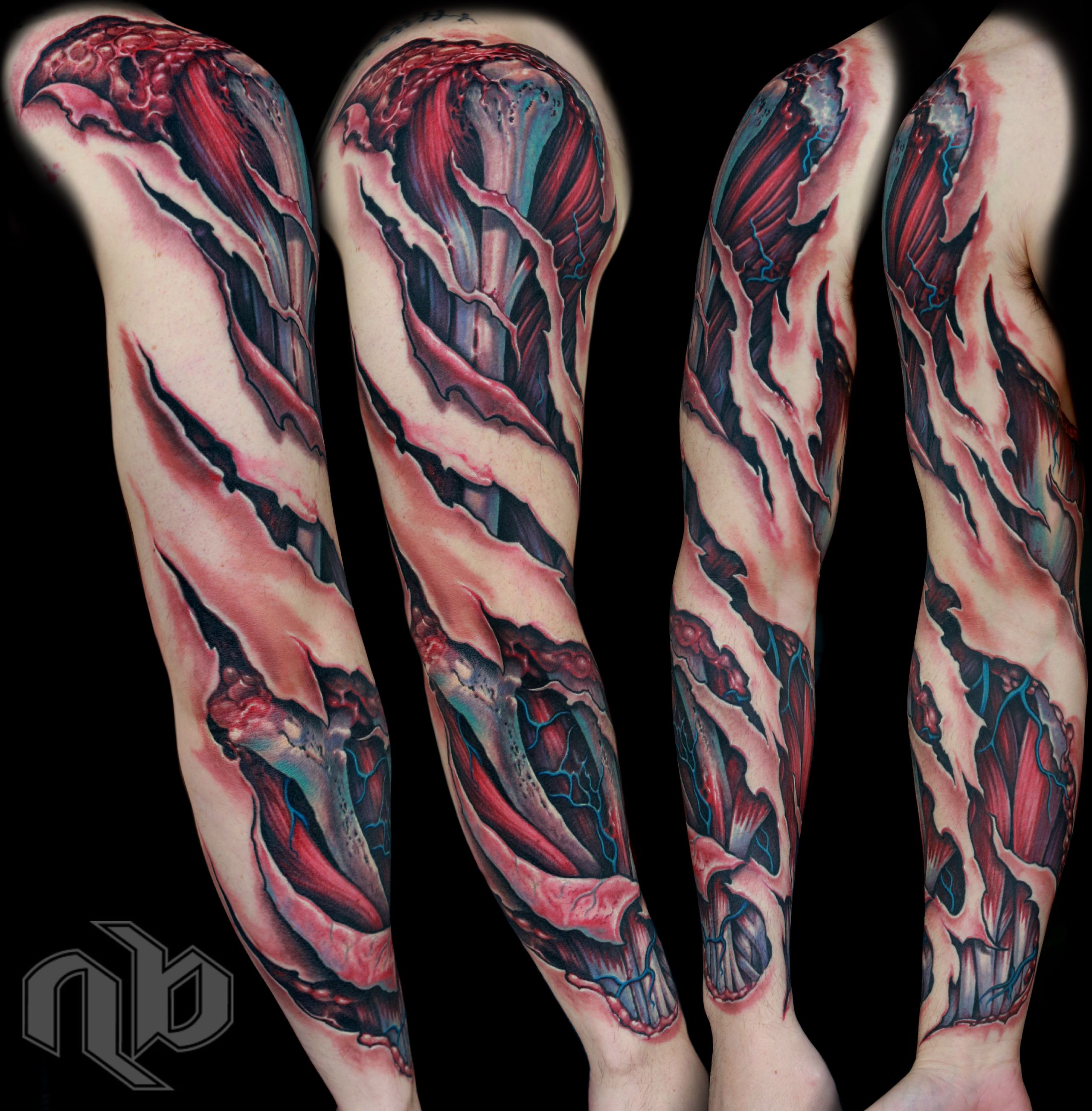 color bio organic anatomy tattoo by Nick Baxter in Austin Texas
