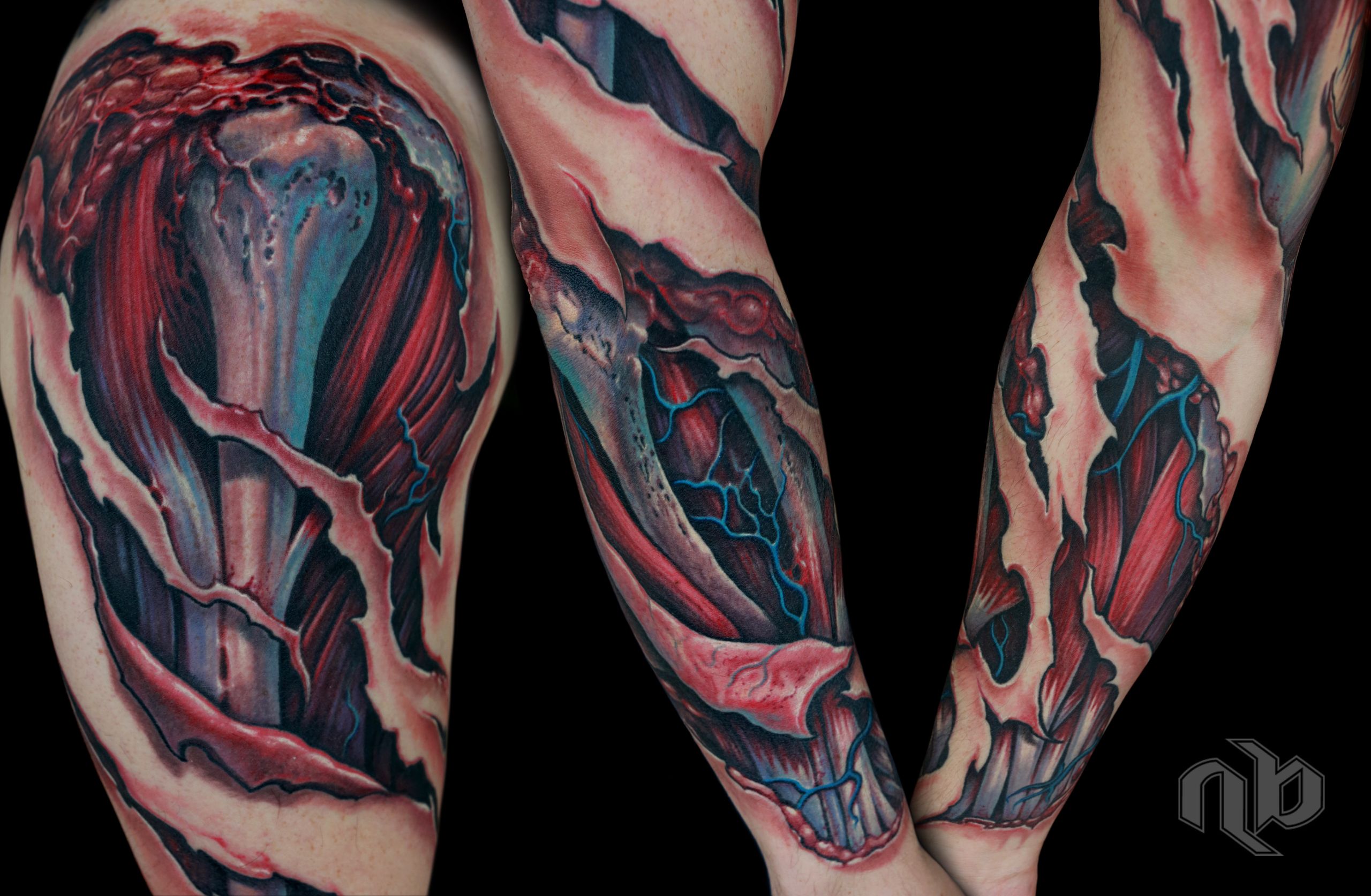 color bio organic anatomy tattoo by Nick Baxter in Austin Texas