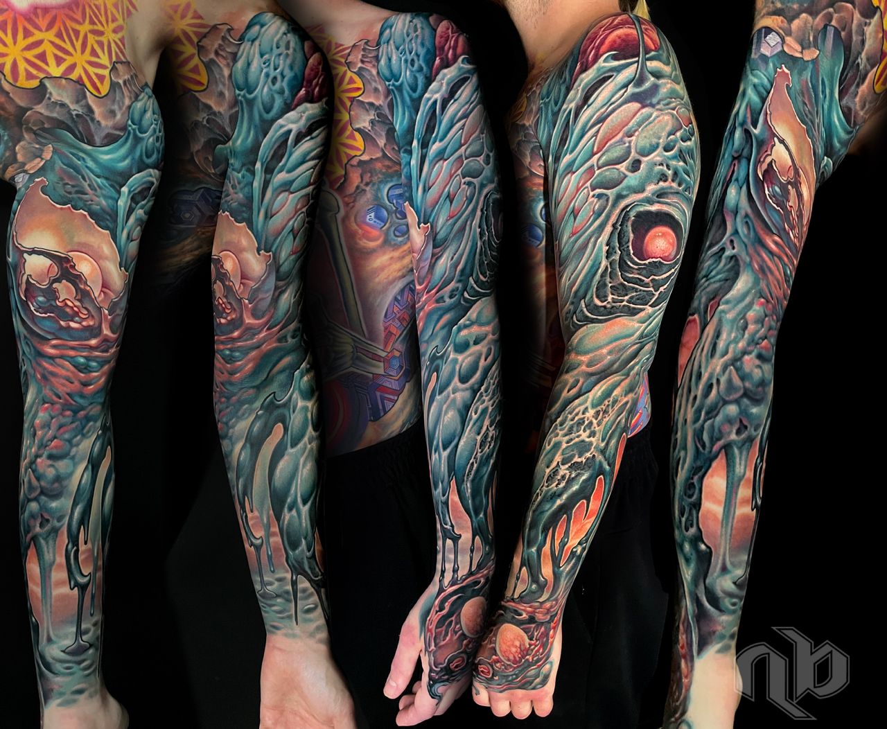 dripping oily sludgy color bio organic tattoo by Nick Baxter in Austin Texas