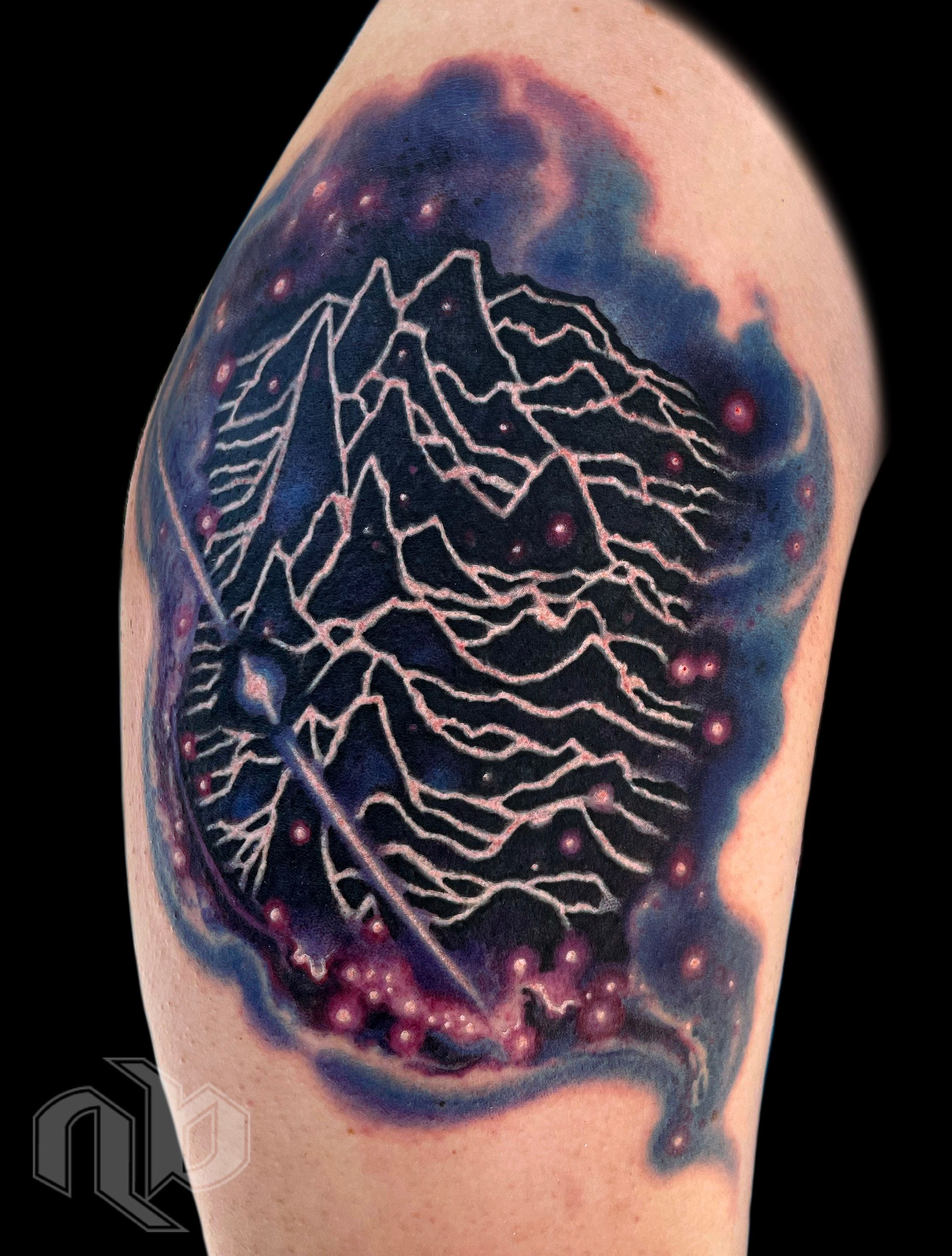 color outer space galaxy distant stars pulsar sound wave tattoo