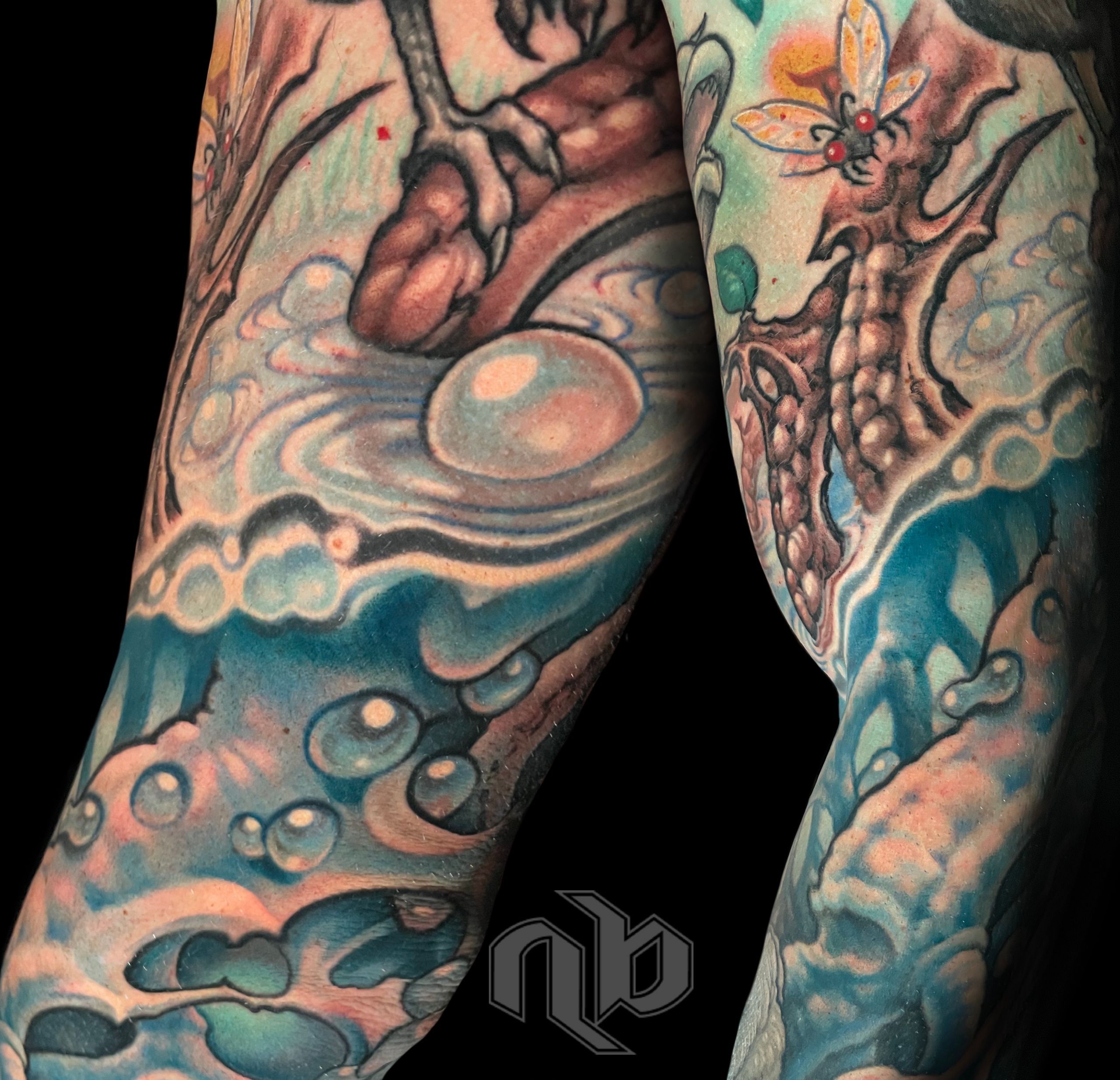 Illustrative color nature animals and water tattoo by nick Baxter in Austin Texas