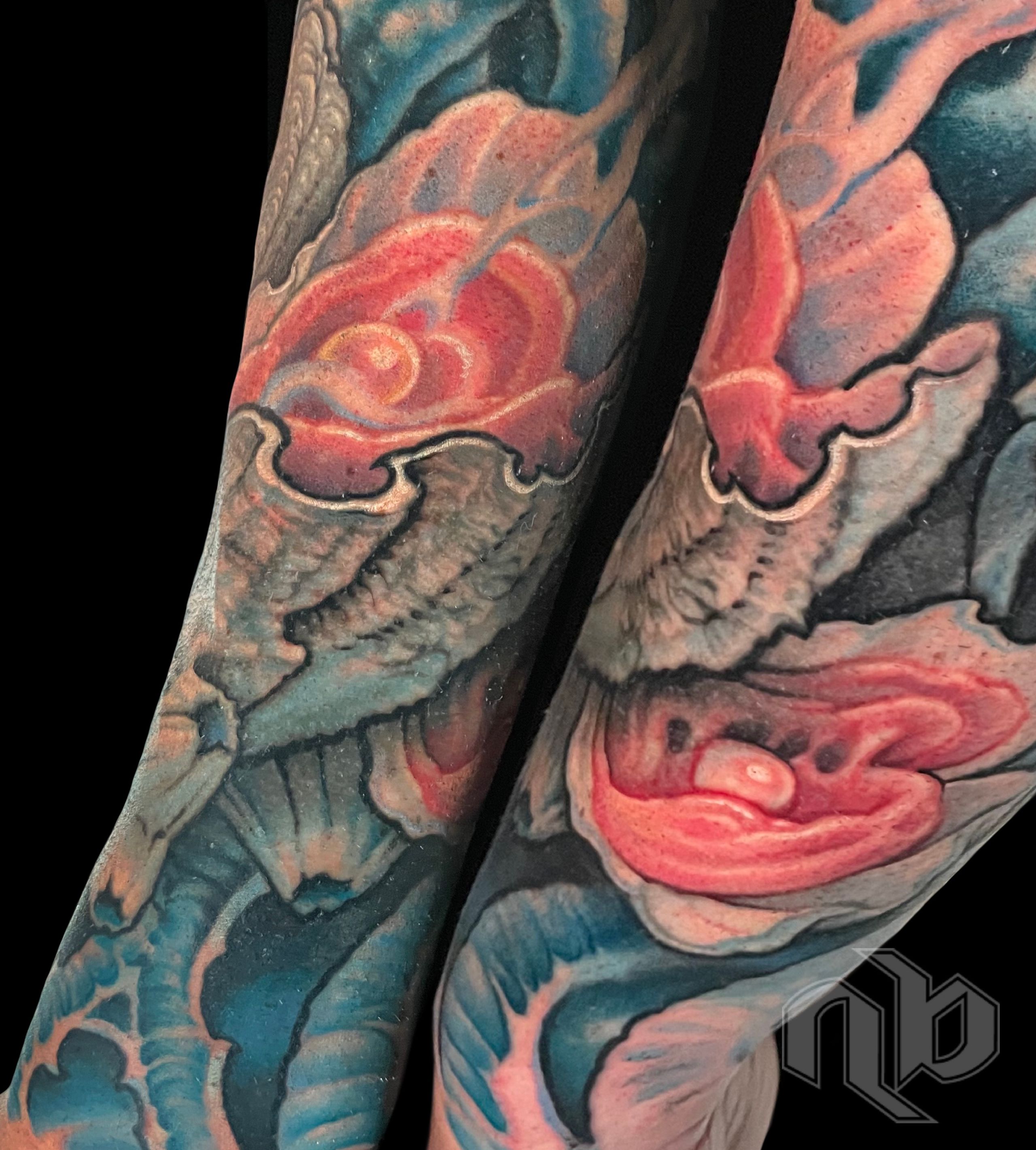 Illustrative color nature animals and water tattoo by nick Baxter in Austin Texas