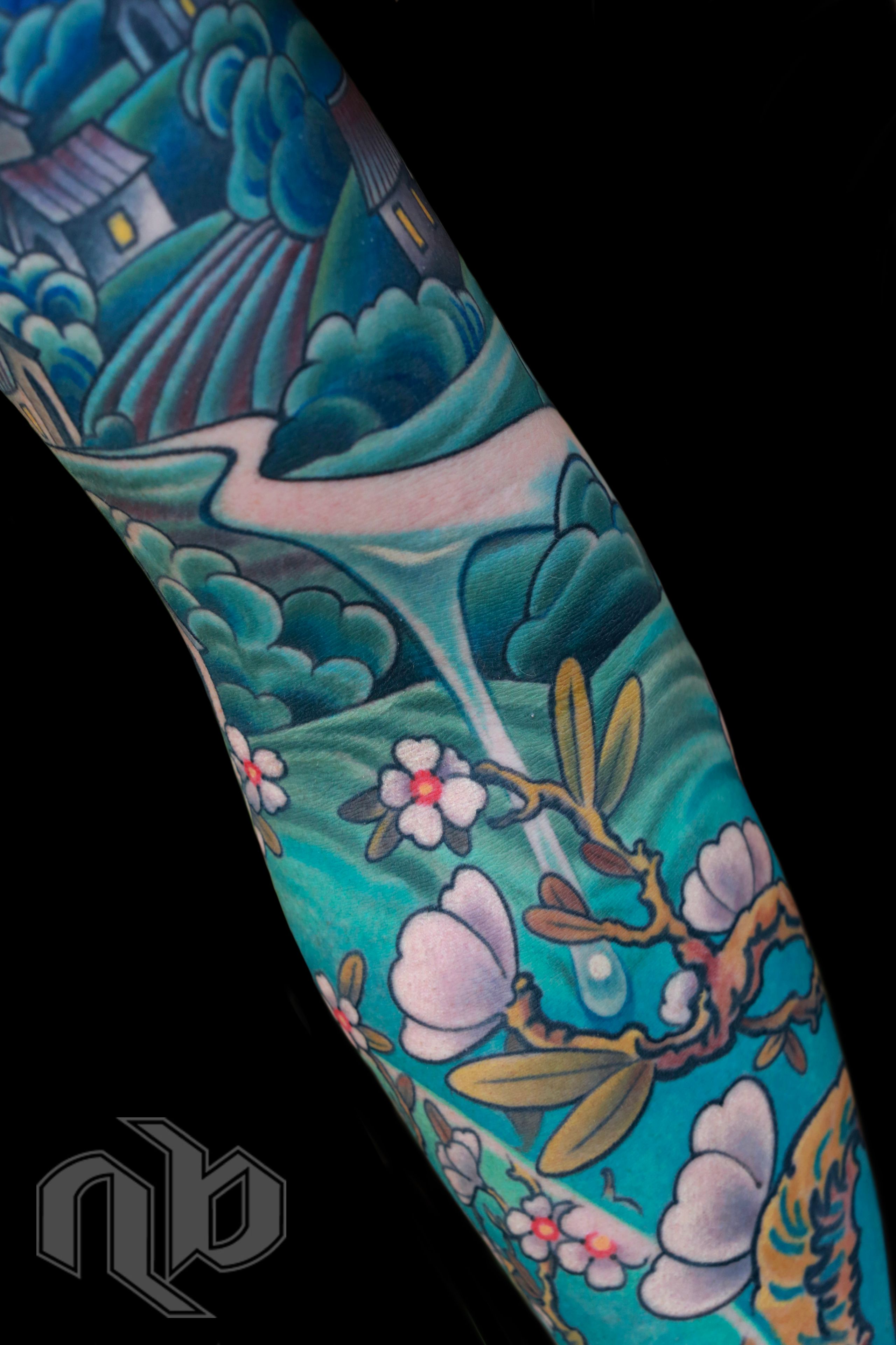 Illustrative color Van Gogh art tribute tattoo by nick Baxter in Austin Texas